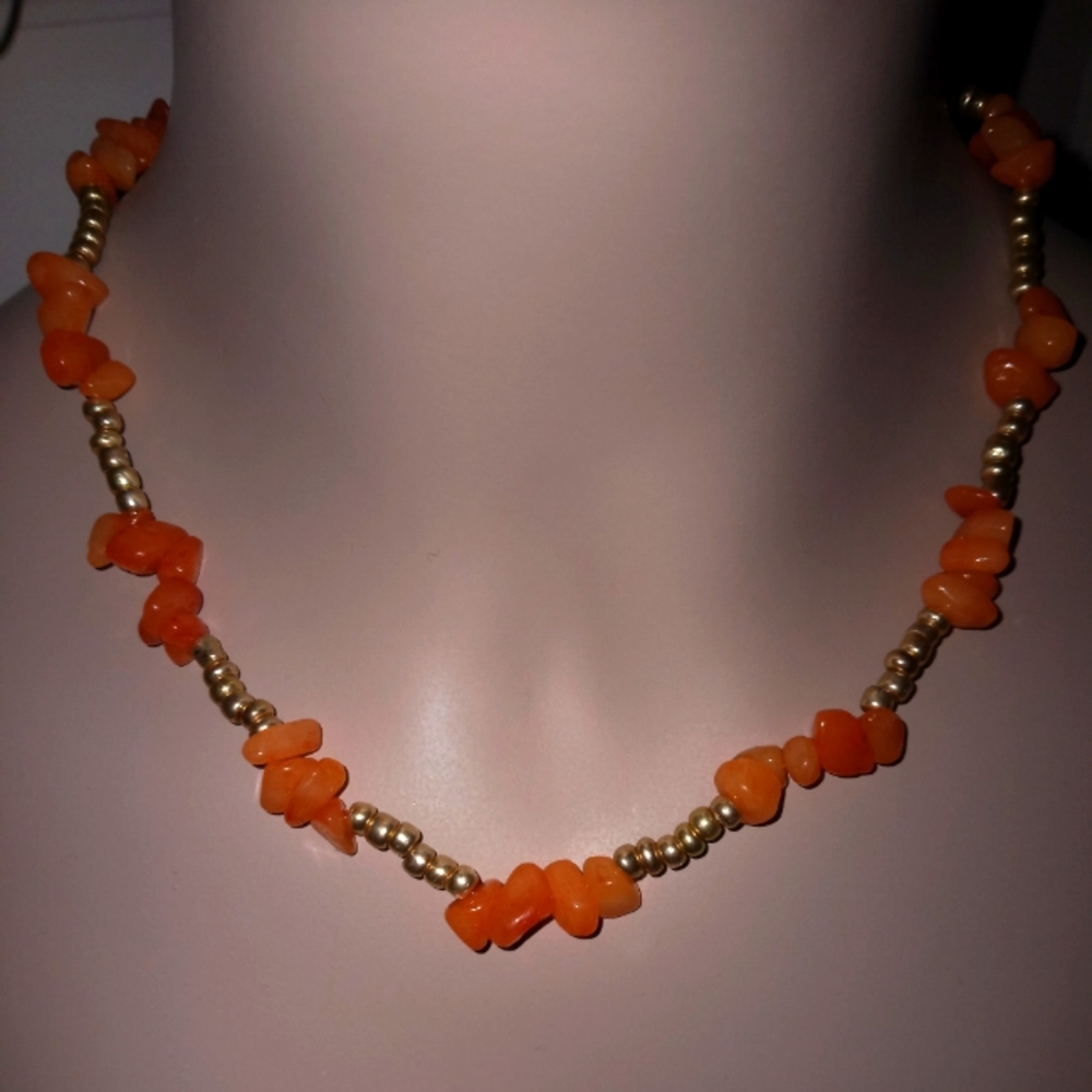 Hand Crafted statement necklace metallic and orange gemstone necklace choker